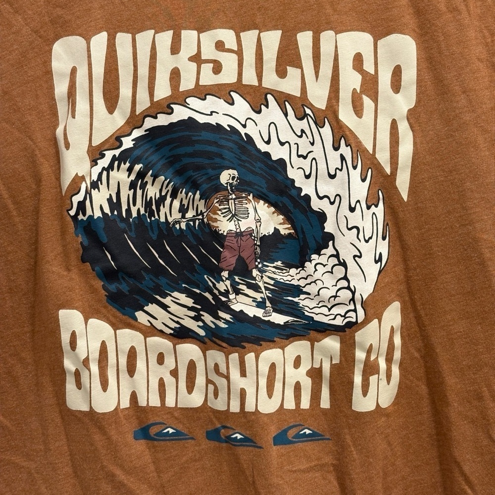 Quiksilver Boardshort Co Brown Graphic T Shirt Boys Large Surf Skatewear Tee - Picture 2 of 6